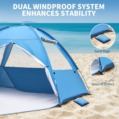 COVACURE 2026 New Upgraded Beach Tent Sun Shelter for 3-4 Person - UPF 50+ UV Protection Beach Shade, Waterproof & Lightwe...