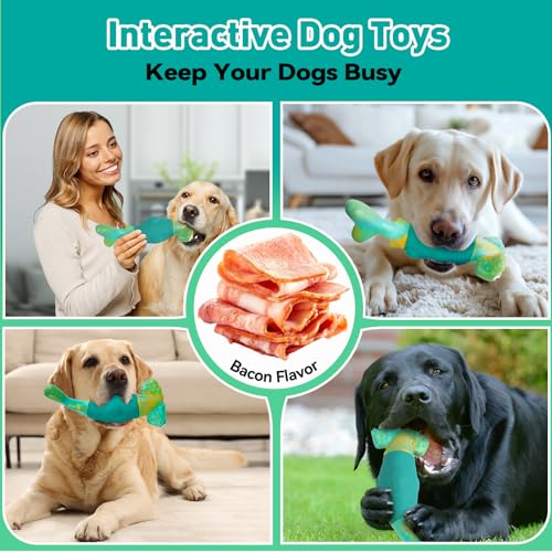 BIKIISEN Dog Toys for Aggressive Chewers, Interactive Dog Chew Toys for Large Dogs, Squeaky Chew Toys to Keep Them Busy, T...