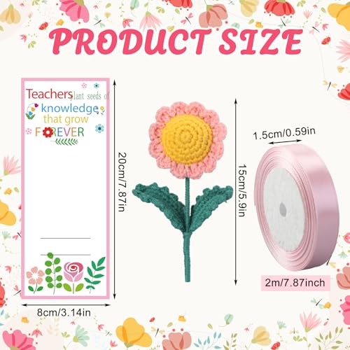 FineCheer 12 Set Teacher Appreciation Gifts for Women Thank You for Helping Me Grow Crochet Flower Teacher Party Favors Th...