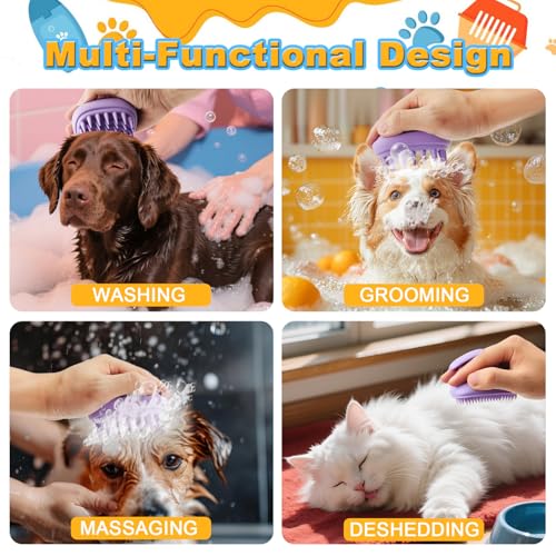 2-in-1 Dog Bath Brush for Grooming & Massage - Pet Silicone Brush for Long & Short Haired Dogs and Cats, Dog Scrubber for ...