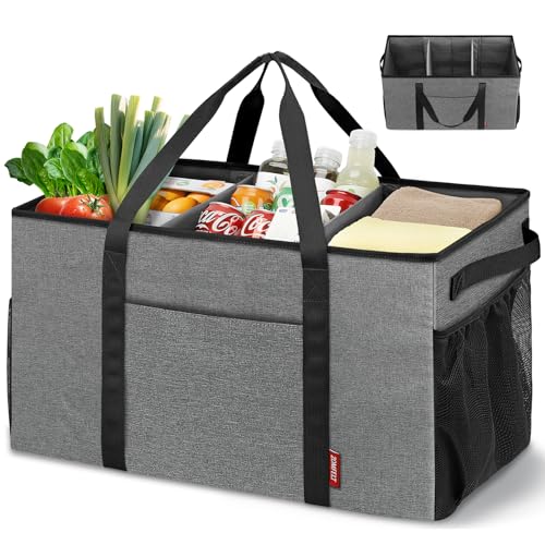 ZOMFELT 75L Standing Extra Large Utility Tote Bag with Removable Dividers&4-sided Reinforced, Reusable Grocery Shopping Bags