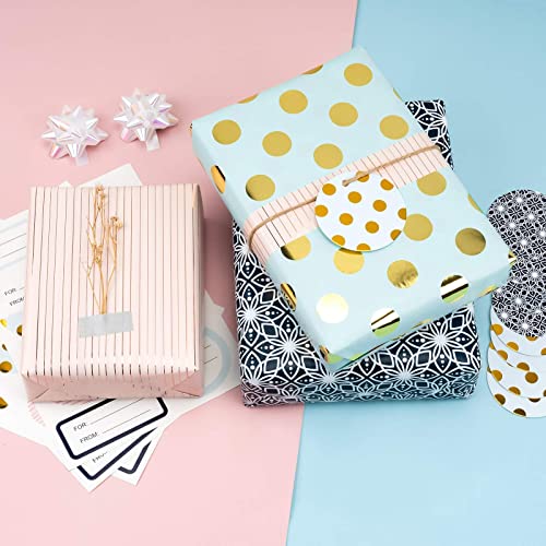 MAYPLUSS Wrapping Paper Set - Mini Roll with Bow & Ribbon & Gift Tags & Stickers - 17 inch X 120 inch Per roll - Pink Gold...