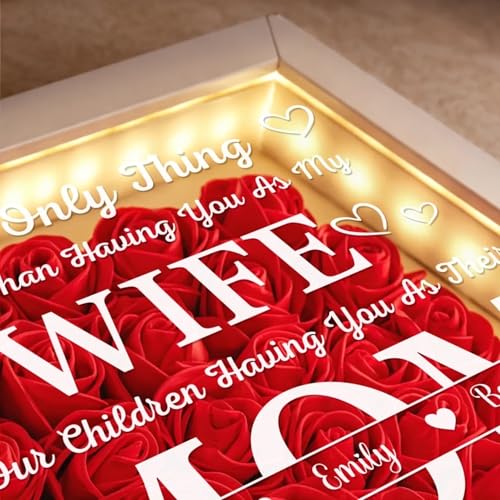 Joy Crafters Custom Flower Shadow Box with Led Light, Personalized Anniversary Wedding Gifts for Wife, The Only Thing Bett...