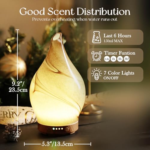 Porseme 150ml Essential Oil Diffuser Glass Color Changing Aroma Air Diffusers Aromatherapy Ultrasonic Cool Mist Humidifier...