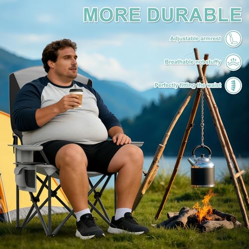 Oversized Camping Chairs 2 Pack - 450lbs Support Folding Camping Chair for Adults w/Padded Back & Arm Sport Chairs, Cup Ho...
