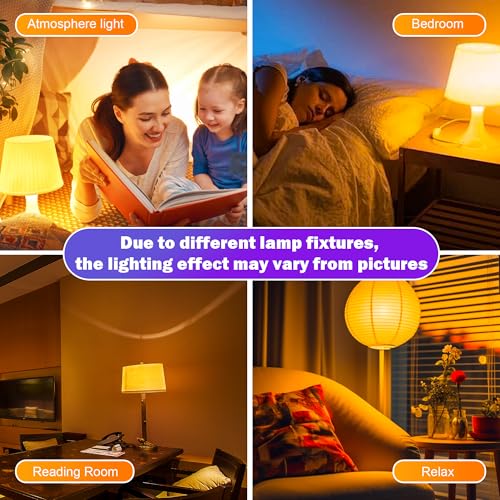 DALUXshop Amber Sleep Light Bulbs, Blue Light Blocking, A19 9W(60 Watt Equivalent) Dim Light Bulbs for Lamp, 1800K Warm Li...