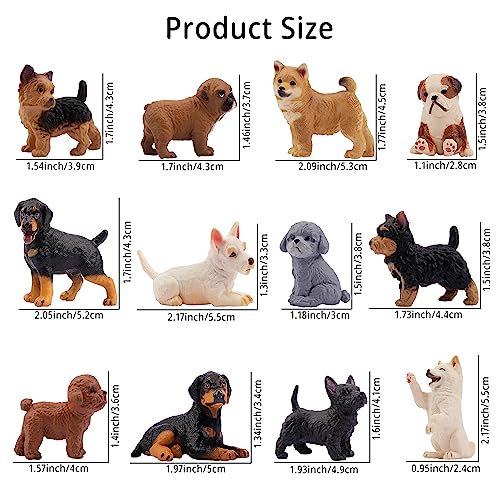 EYSCOTA 12PCS Dog Figurines, Realistic Plastic Puppy Figurines, Hand Painted Emulational Tiny Dogs Animals Toy, Dog Cake T...