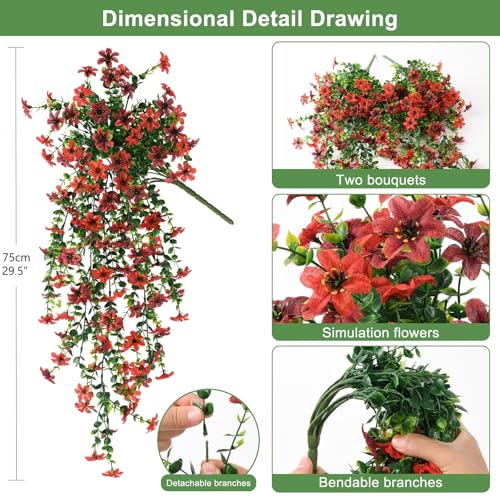 Artificial Fake Hanging Flowers Plants for Outdoor Spring Summer Decoration,2 PCS Faux Silk Daisy with Eucalyptus Leaves,U...