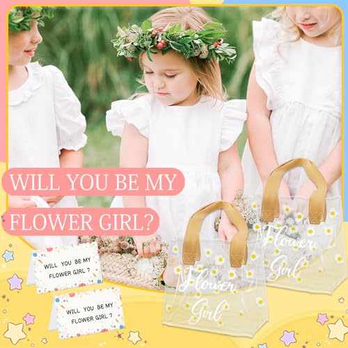 28Pcs Flower Girl Proposal Gift Set - 2 Bags Including Round Flower Sunglasses, Canvas Bag, Pearl Necklace, Bracelet, Hair...