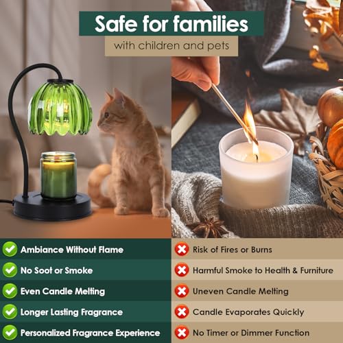 Dimmable Flower Candle Warmer Lamp with Timer, Aromatherapy Candle Lamp for Scented Candles, Modern Green Glass Candle Lam...