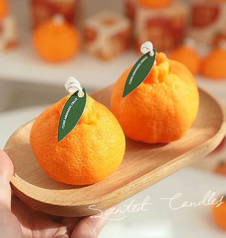 4 Pack Large Orange Shaped Fruit Candles Gift, Vegan Citrus Scented Candles, Spring Summer Mother's Day Farmhouse Table De...