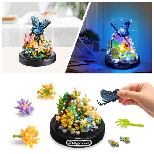 ZQJKLE Flower Bouquet Butterfly Building Set with LED String Light, Butterfly Flower Botanical Collection, 530 Pcs Mini Br...