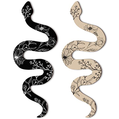 Gerrii Set of 2 Earthy Room Decor Wall Art Boho Witchy Wooden Snake Decor Natural Aesthetic Wall Hanging Boho Art for Apar...