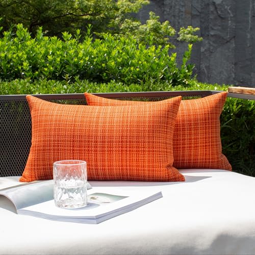 Kevin Textile Outdoor Waterproof Throw Pillow Covers 12x24 Inch Pack of 2 Woven Faux Linen Farmhouse Decorative Water Resi...