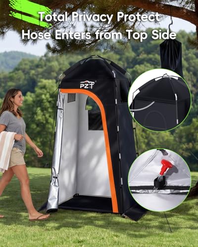 PZT Large Shower Tent, Portable Privacy Tent with Mesh Floor & Carrying Bag, Lightweight & Sturdy, Easy Set Up, Portable C...