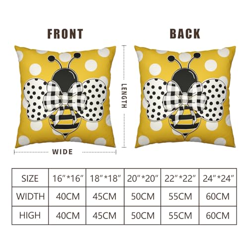 Wnoesat Summer Pillowcase 16x16 Set of 2 Yellow Honey Bee Polka Dots Holiday Throw Pillow Covers Bumblebee Outdoor Decorat...