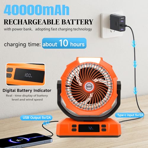 Sireck Camping Fan Rechargeable Portable Fan 12-Inch, 40000mAh Battery Powered Fan with LED Light, Digital Display, Timer,...