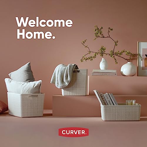 Curver Set of 6 Medium 12L Jute Decorative Plastic Organization and Storage Baskets - Perfect Bins for Home Office, Closet...