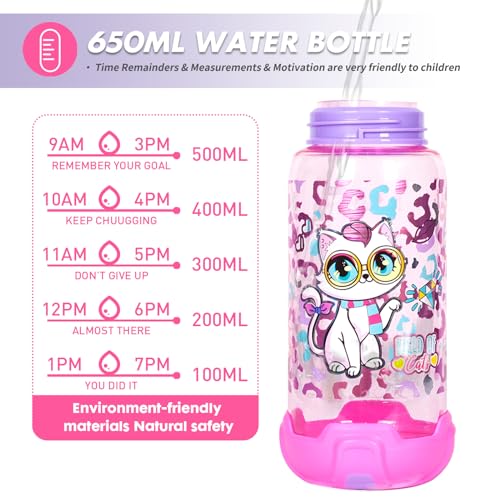 YOYTOO Kids Water Bottle with Straw/Lanyard for School Kids Girls Boys, 22oz BPA Free Child Drinking Water Bottle One-Clic...