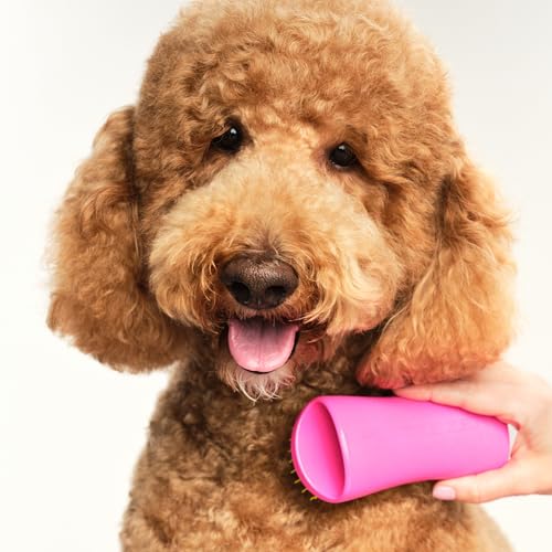 Pet Teezer Detangling Dog Grooming Brush, Dog Bath Brush for Long Haired Breeds and Wet or Dry Fur, Large, Pink & Yellow
