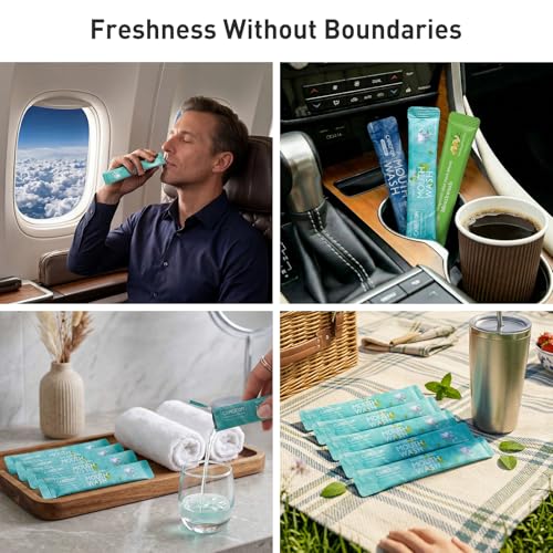 Mouthwash Travel Size Portable Packets to Go, Alcohol & Fluoride Free Fresh Mint MouthwashStrips for Superior Oral Hygien...