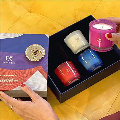 ESNA HOME Luxury Aromatherapy Scented Candle Gift Set | 5pic Candle Set | 4 Natural 2.2oz Lavender Essential Oil Candles w...