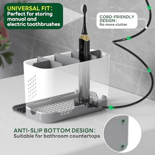 Toothbrush Holders for Bathrooms, Adjustable 6 Slots Electric Toothbrush and Toothpaste Holder, Cord-Friendly Detachable B...