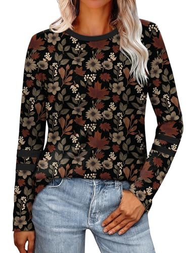 Sampeel Long Sleeve Shirts for Women Color Block Casual Tops Fall Outfits 2026 Basic Tees Trendy Spring Clothes