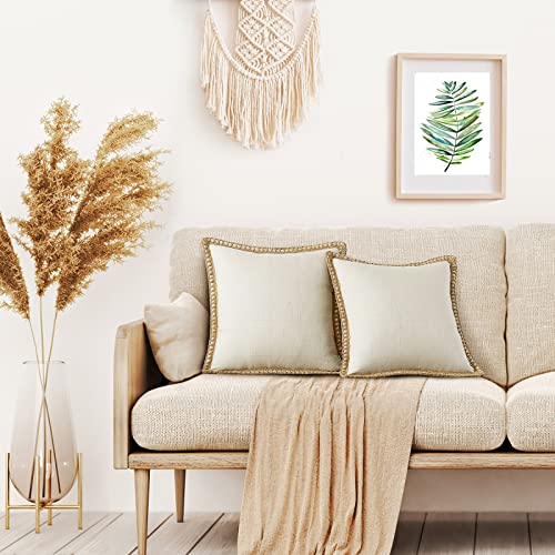 NordECO HOME Set of 2 Throw Pillow Covers - Burlap Linen Trimmed Tailored Edges Decorative Cushion Covers for Bed Home Dec...