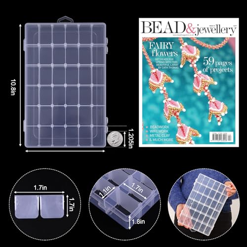 OUTUXED 4 Pack 36 Grids Plastic Bead Organizer Box with Dividers, Clear Craft Tackle Box Parts Storage Containers with Com...
