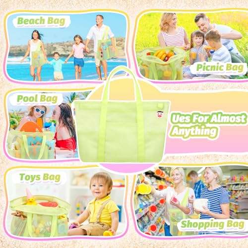 Tagitary Mesh Beach Bag with Zipper Large Beach Tote Waterproof Sandproof with 8 Pockets for Toys Pool Bag Beach Accessories