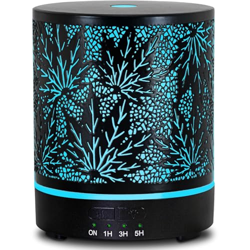 Essential Oil Diffuser Metal Aromatherapy Oil Diffusers for Large Room,Maple Leaf Pattern Ultrasonic Cool Mist Diffuser wi...