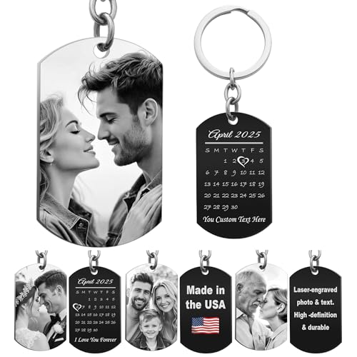Queenberry Custom Keychain Laser Engraved Personalized Calendar Date/Photo/Text Full Color Picture