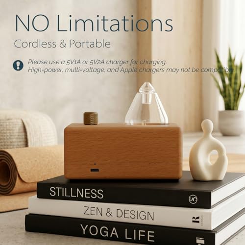 Waterdrop Glass Essential Oil Diffuser with Handmade Wood Base for Aromatherapy, Waterless Scent Diffuser for Yoga Home Of...
