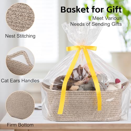 OIAHOMY Woven Basket, Gift Basket Empty with Gift Bags and Ribbons, Rope Baskets for Baby Showers, Storage Baskets with Ha...