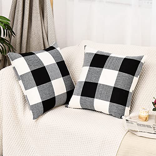 Tosewever Set of 2 Buffalo Check Plaid Pillow Covers, Farmhouse Rustic Pillow Cases, Cotton Linen Throw Pillow Covers Cush...