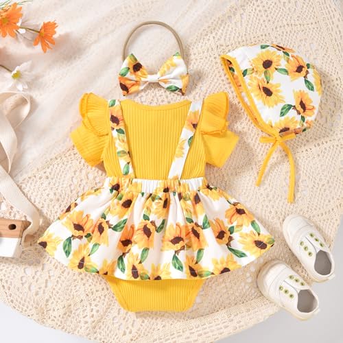 Unutiylo Preemie Newborn Baby Girl Clothes Romper Suspender Dress Summer Outfits Ruffle Short Sleeve Set