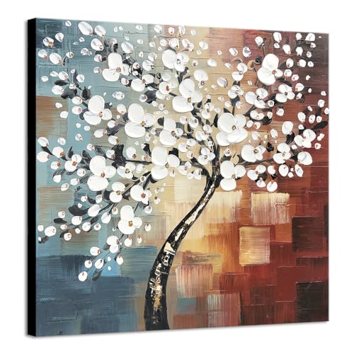 Wieco Art Morning Glory Modern Abstract White Flowers Oil Paintings on Canvas Wall Art 100% Hand Painted Floral Artwork fo...