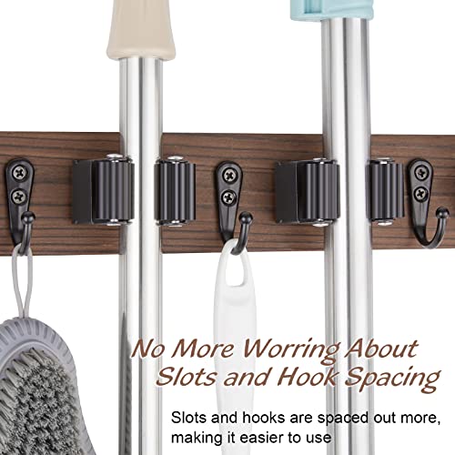 OUTNILI Mop and Broom Holder Wall Mount - Rustic Wood Broom Mop Hanger - Wall Mounted Garden Tool Rack Organizer for Close...