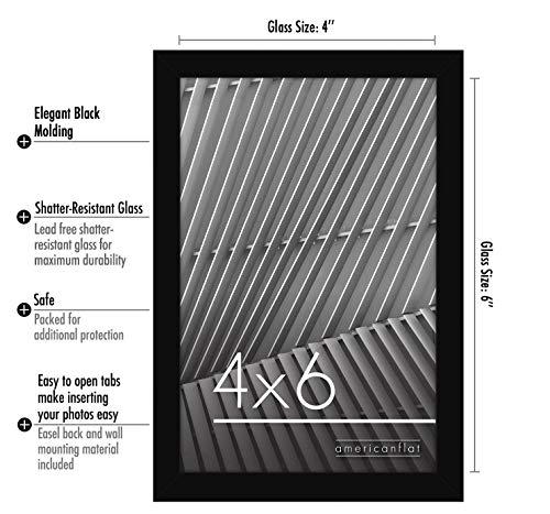 Americanflat 4x6 Picture Frame with Shatter-Resistant Glass - Streamline Collection - Thin Border Photo Frame for Tabletop...