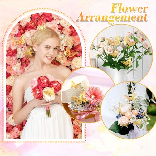 cridoz 164Pcs Flower Bouquet Accessories, 16Pcs Crowns for Flower Bouquets with 48Pcs Gold Butterfly Decorations and 100Pc...