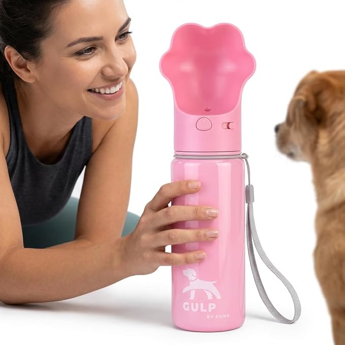 Duna Gulp 18oz Dog Travel Water Bottle with Paw-Shaped Bowl - Insulated Stainless Steel, Leakproof & Portable with Carry S...