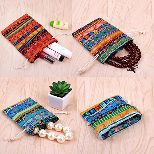 PINOWU Ethnic Style Drawstring Gift Bag 5x7 Cotton Reusable Pouches (12pcs) Jewelry Coin Storage Pouch Eco-Friendly Sachet...