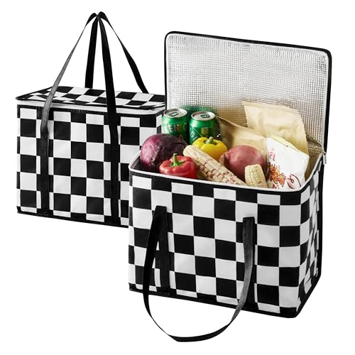 Ohocut Checkered Insulated Grocery Bags 2 Pack, Checkerboard Cooler Shopping Bags for Groceries, Insulated Bags for Food D...