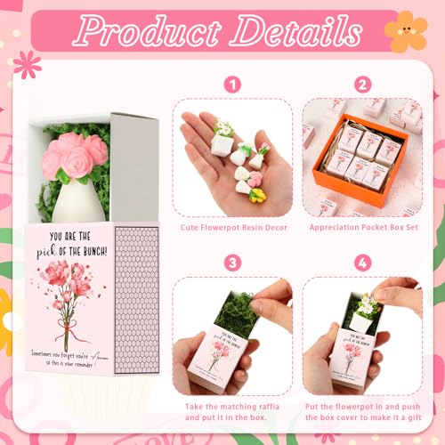 VioraWhite 36 Sets Thank You Gifts for Women Bulk Mini Tiny Flowers with Flowerpot Vase Box Motivational Office Desk Decor...