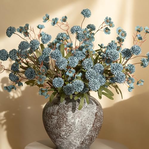 HyeFlora Fake Kiku Flowers, Faux Silk Pompon Mums Artificial Flowers, Chrysanthemum Stems Floral Arrangement Dried Flowers...