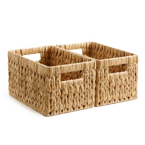 StorageWorks Wicker Basket, Baskets for Organizing, Storage Basket with Built-in Handles, Water Hyacinth Shelves (Medium ...