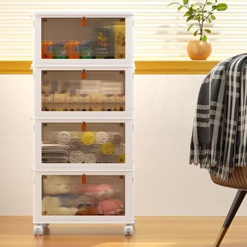 YFXCVSL 4 Tier Plastic Storage Bins with Lid 23QT, Stackable Storage Containers with Wheels, Folding Storage Boxes, Stacka...
