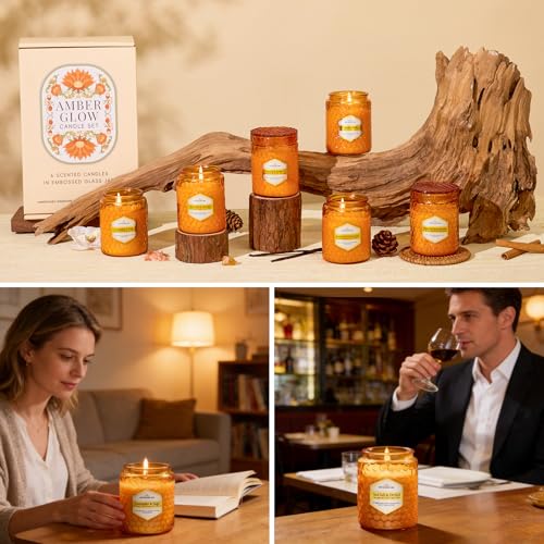 6 Pack Natural Soy Wax Jar Candles for Home, Scented Aromatherapy Gift Set for Women, 33 oz 240 Hour Long Lasting Candles ...