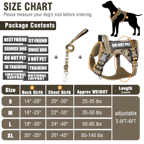 MOOGROU Tactical Dog Harness and Leash Set for Large Dogs,Heavy Duty No Pull Service Dog Vest and 10 Patches with Dog Seat...